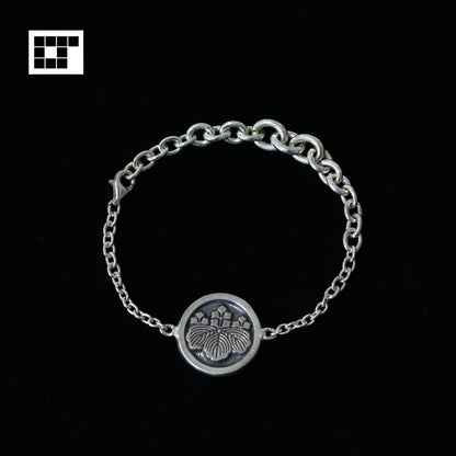 Sterling Silver Bracelet - Kamon - Japanese Clan Crest Bracelet - Maruni Gosan Kiri - Five Three Paulownia in a Circle