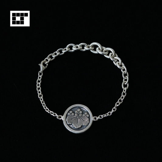 Sterling Silver Bracelet - Kamon - Japanese Clan Crest Bracelet - Maruni Gosan Kiri - Five Three Paulownia in a Circle