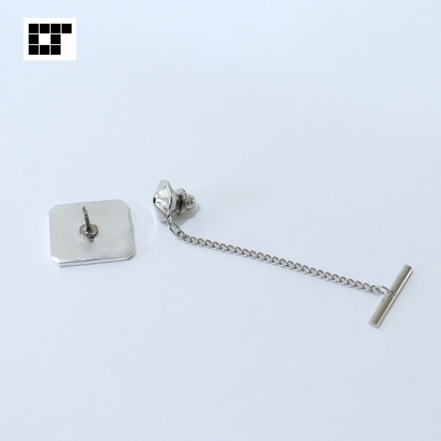 Swords and wood sorrels in a square trimmed corners - Silver Tie Tack / Lapel Pin - Japanese Kamon