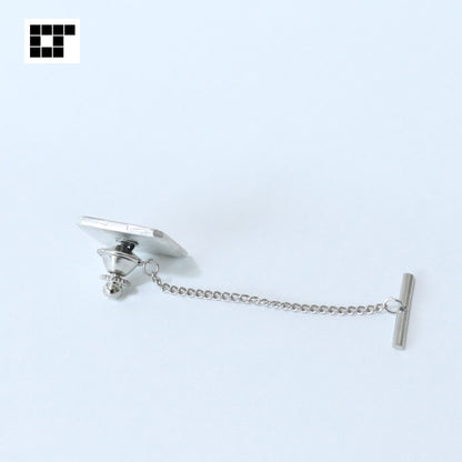 Swords and wood sorrels in a square trimmed corners - Silver Tie Tack / Lapel Pin - Japanese Kamon
