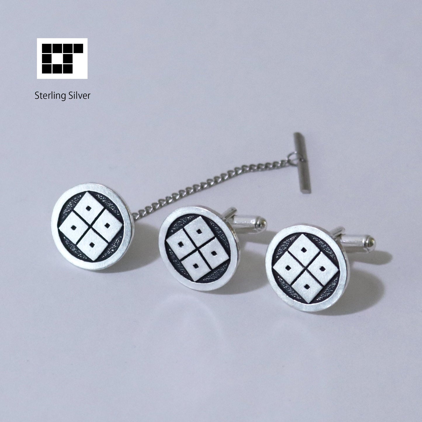 Four eyes in a circle - Japanese family mon - Japanese clan crest - Japanese Kamon - Silver Cufflinks