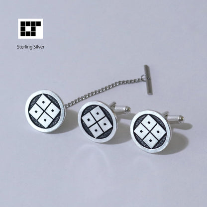 Four eyes in a circle - Japanese family mon - Japanese clan crest - Japanese Kamon - Silver Cufflinks