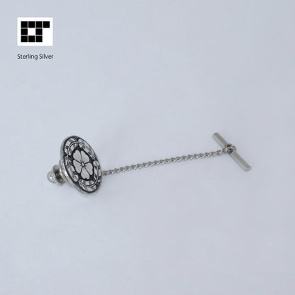 Cherry Blossom in Five Hawk Feather circle - Silver Tie Tack / Lapel Pin - Japanese Kamon