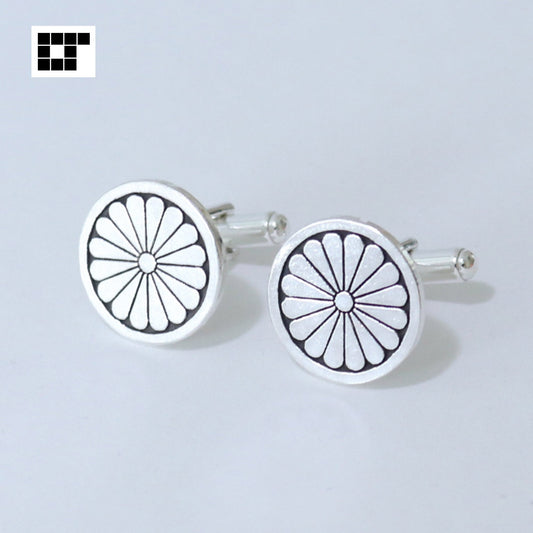 Cufflinks - Chrysanthemum in a circle - 丸に１６葉菊