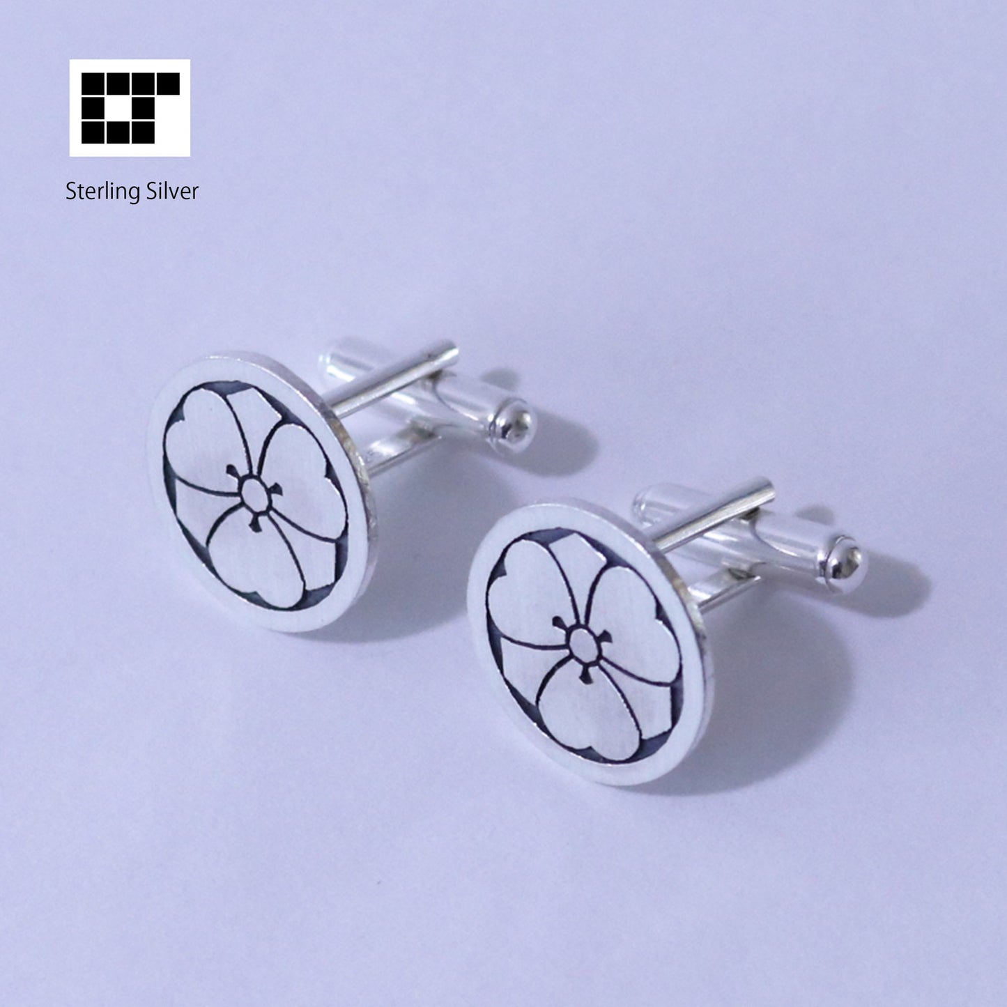 Cufflinks - Maruni Kenkatabami - A wood sorrel and sword in a circle - 丸に剣片喰