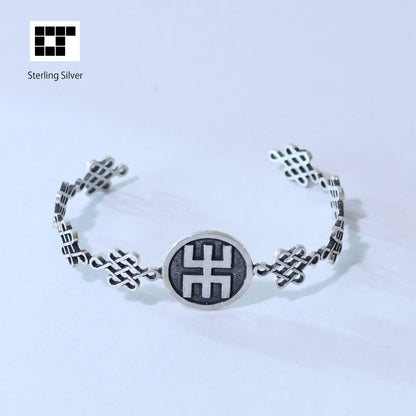 Bangle / Kanji wood square font in a circle / Kamon / Japanese Mon / Sterling Silver