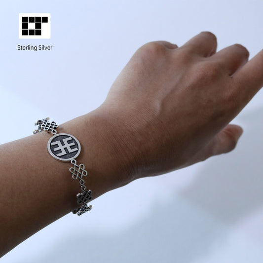 Bangle / Kanji wood square font in a circle / Kamon / Japanese Mon / Sterling Silver