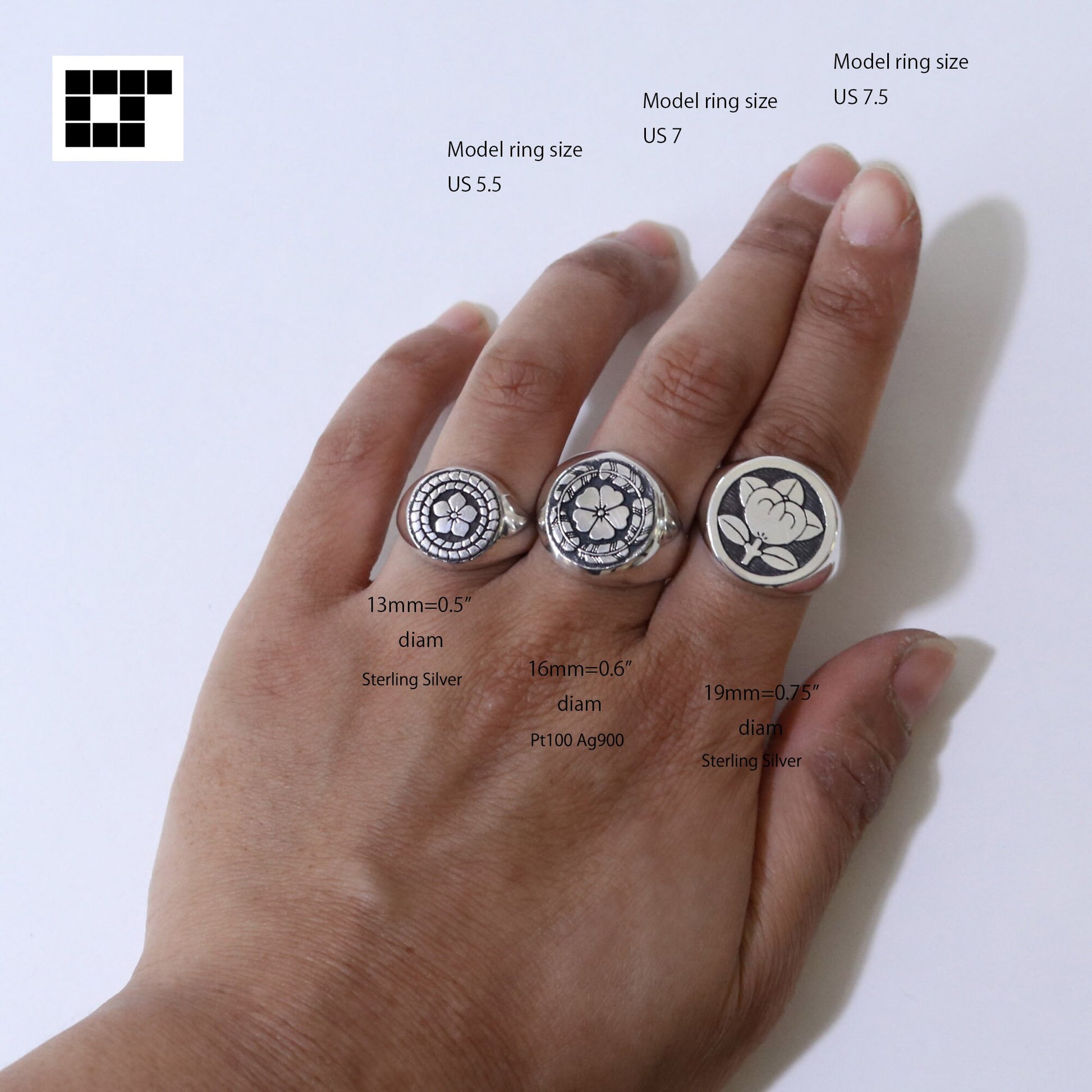 Chinese Bell Flower in wisteria circle - Small Ring - Japanese Kamon ring
