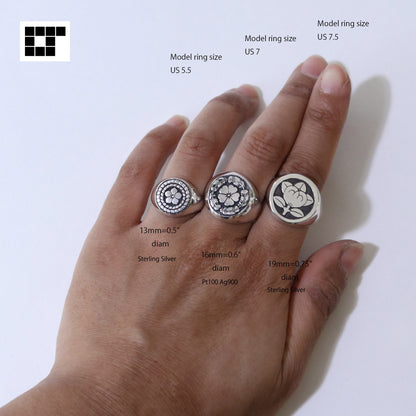 Chinese Bell Flower in wisteria circle - Small Ring - Japanese Kamon ring
