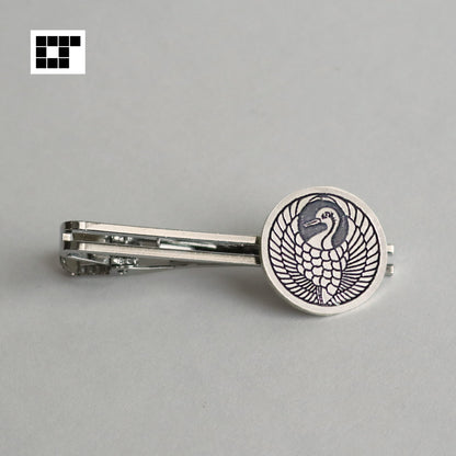Crane in a circle - Japanese Kamon - Silver Cufflinks
