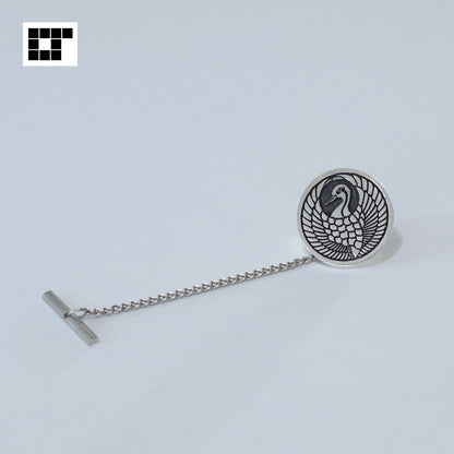 Crane in a circle - Japanese Kamon - Silver Cufflinks