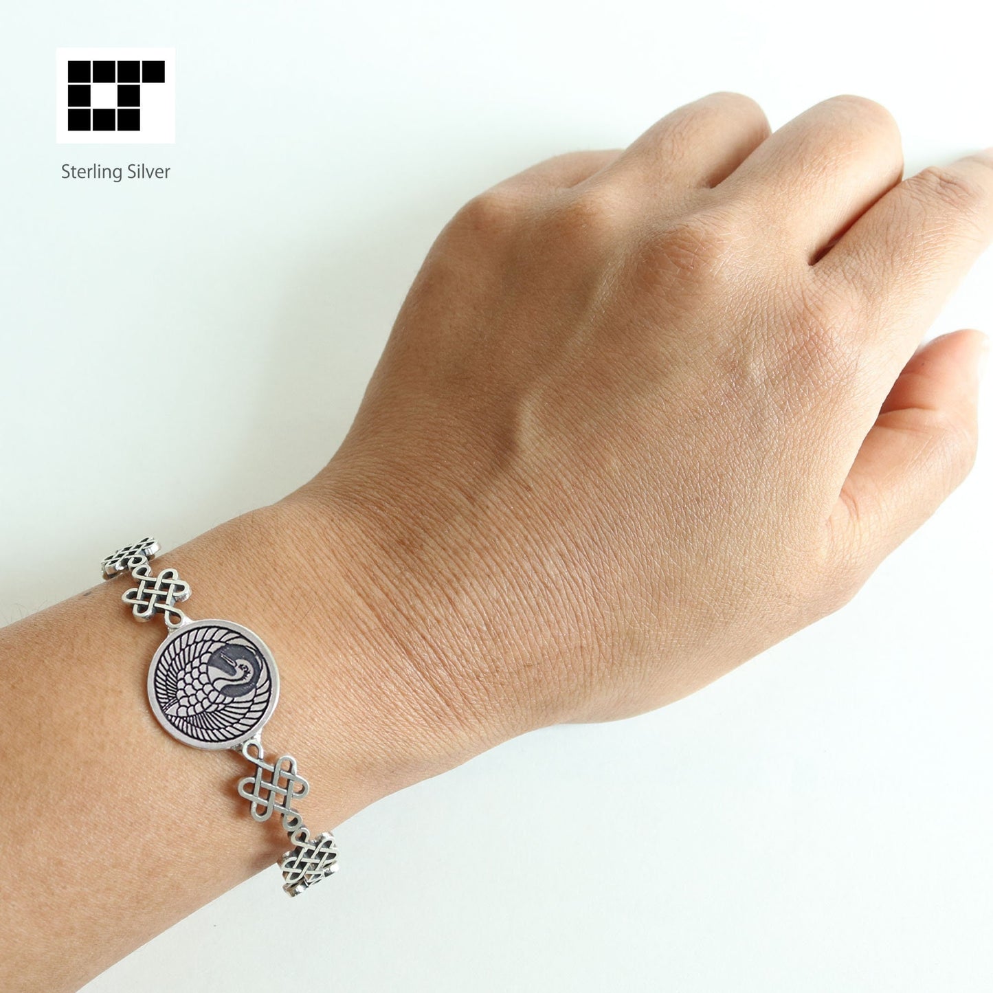 Bangle / Crane in a circle/ Kamon / Japanese Mon / Sterling Silver