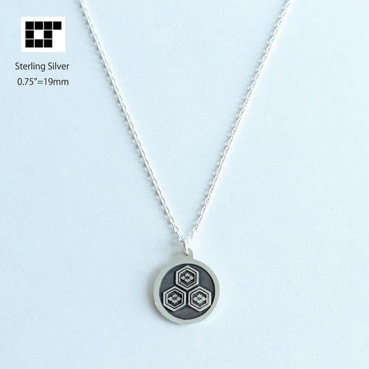 Pendant - Three of Hanabishi in hexagon in a circle - Kamon Necklace