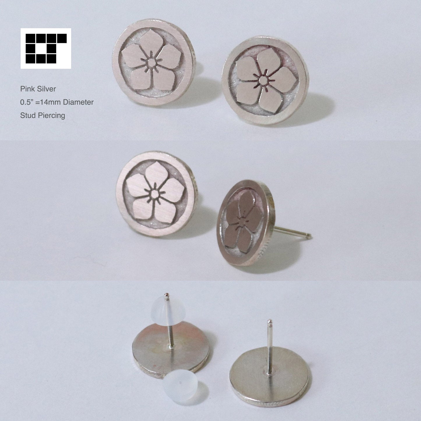 Crane in a circle - Tsuru Maru - Kamon Earrings - Silver Crest