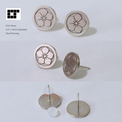Crane in a circle - Tsuru Maru - Kamon Earrings - Silver Crest
