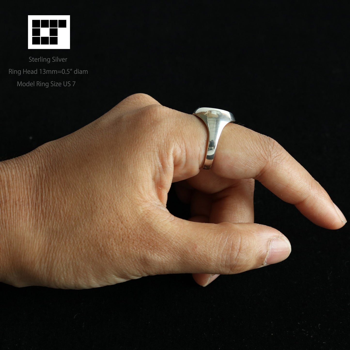 Left Leaning Three-story Pine Tree in a circle - Small Ring - Japanese Kamon ring