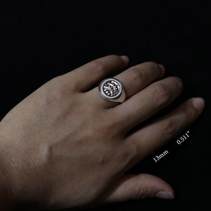 Left Leaning Three-story Pine Tree in a circle - Small Ring - Japanese Kamon ring