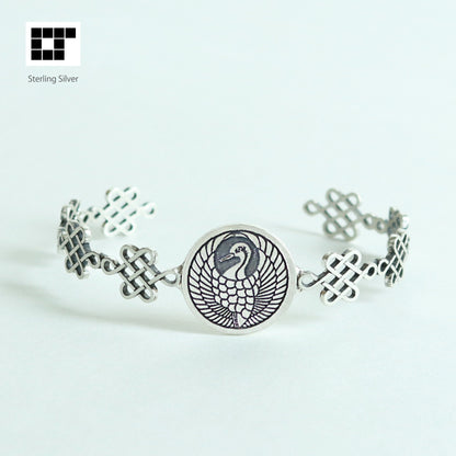 Bangle / Crane in a circle/ Kamon / Japanese Mon / Sterling Silver