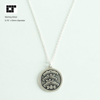Tilting to Left Three-story Pine Tree in a circle - Japanese Clan Crest - Kamon