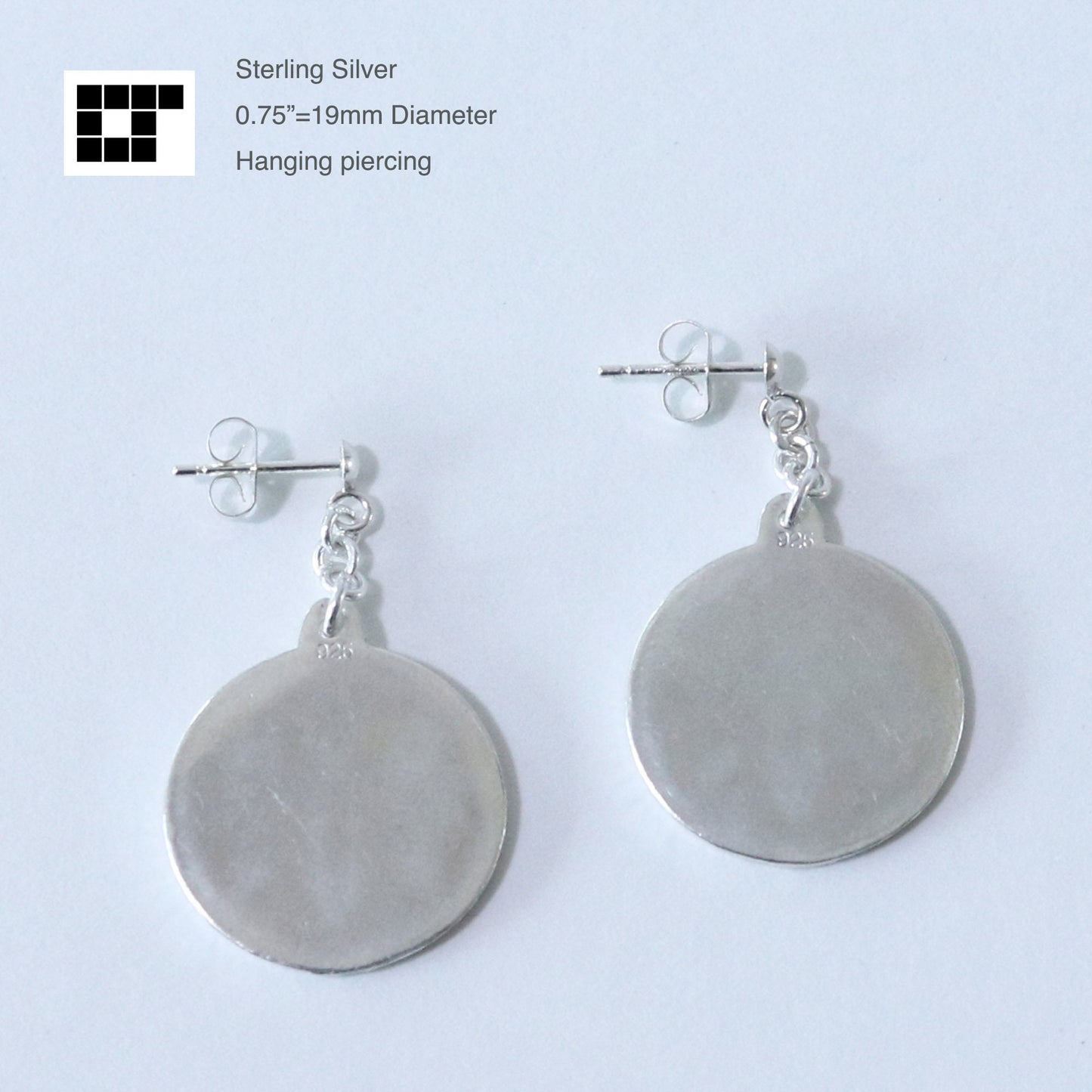 Crane in a circle - Tsuru Maru - Kamon Earrings - Silver Crest