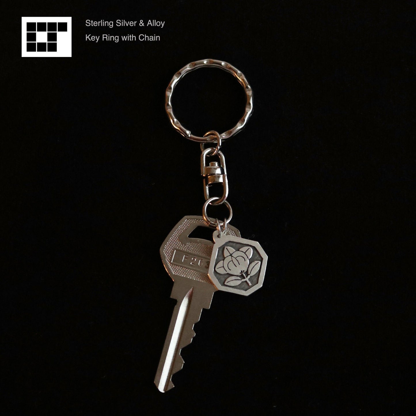 Tachibana in an octagon - Silver Japanese Clan Crest Keyholder