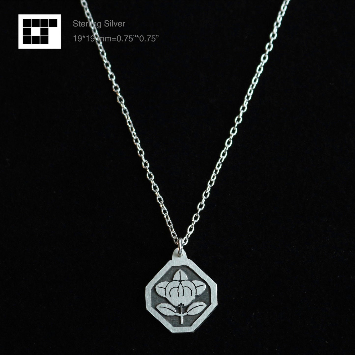 Tachibana in a square trimmed corners -  Japanese kamon pendant