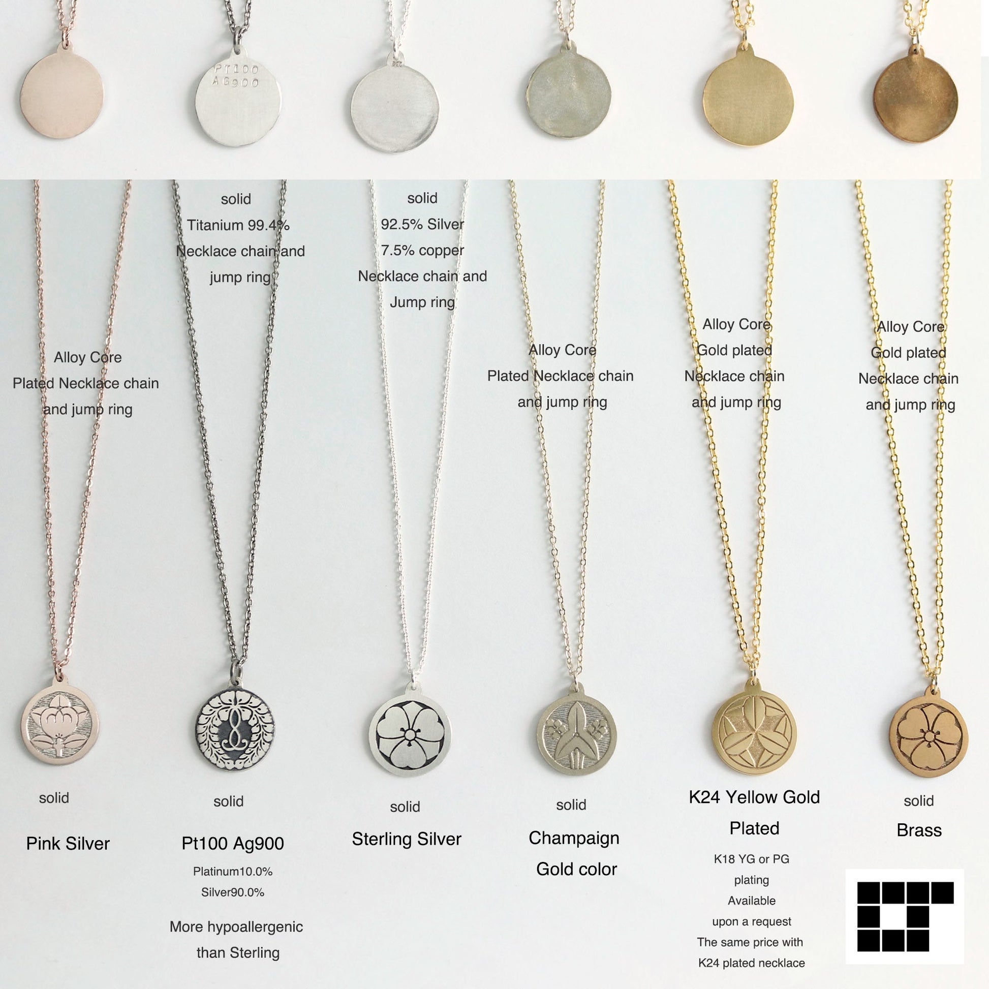Kanji One in growing up wisteria in a circle - Kamon Necklace - Japanese Clan Crest