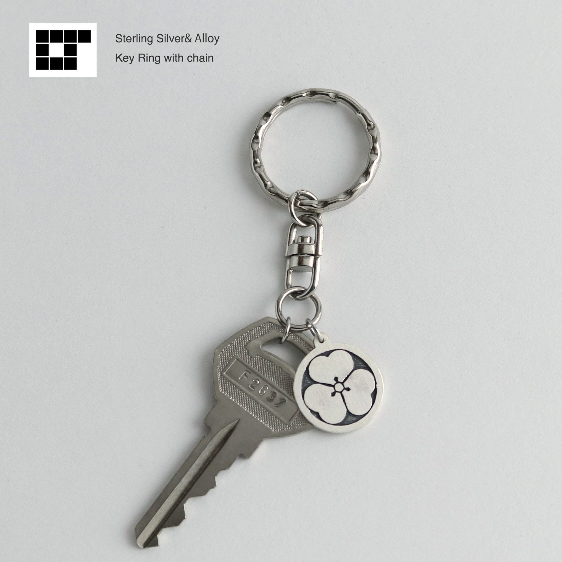 Wood Sorrel in a circle Kamon - Silver Japanese Clan Crest Key holder