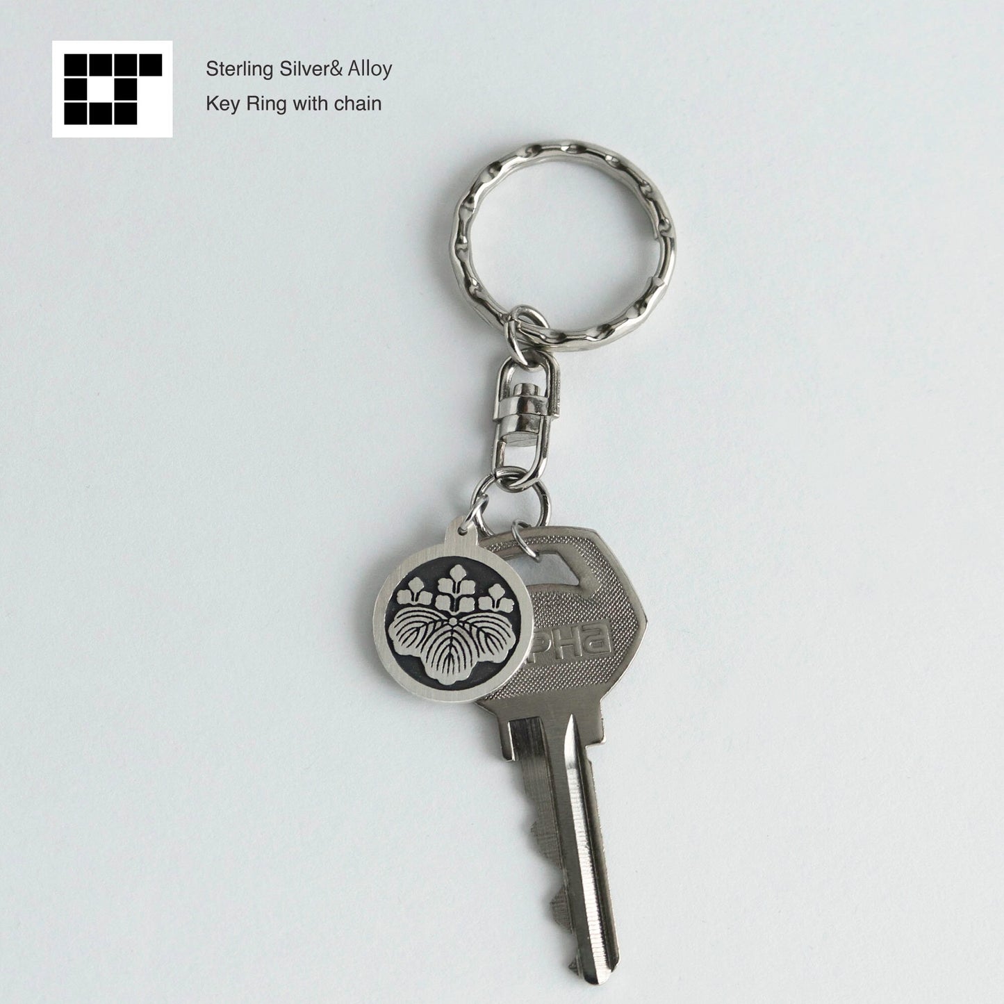 Paulownia Kamon Keyholder- Silver Japanese Clan Crest