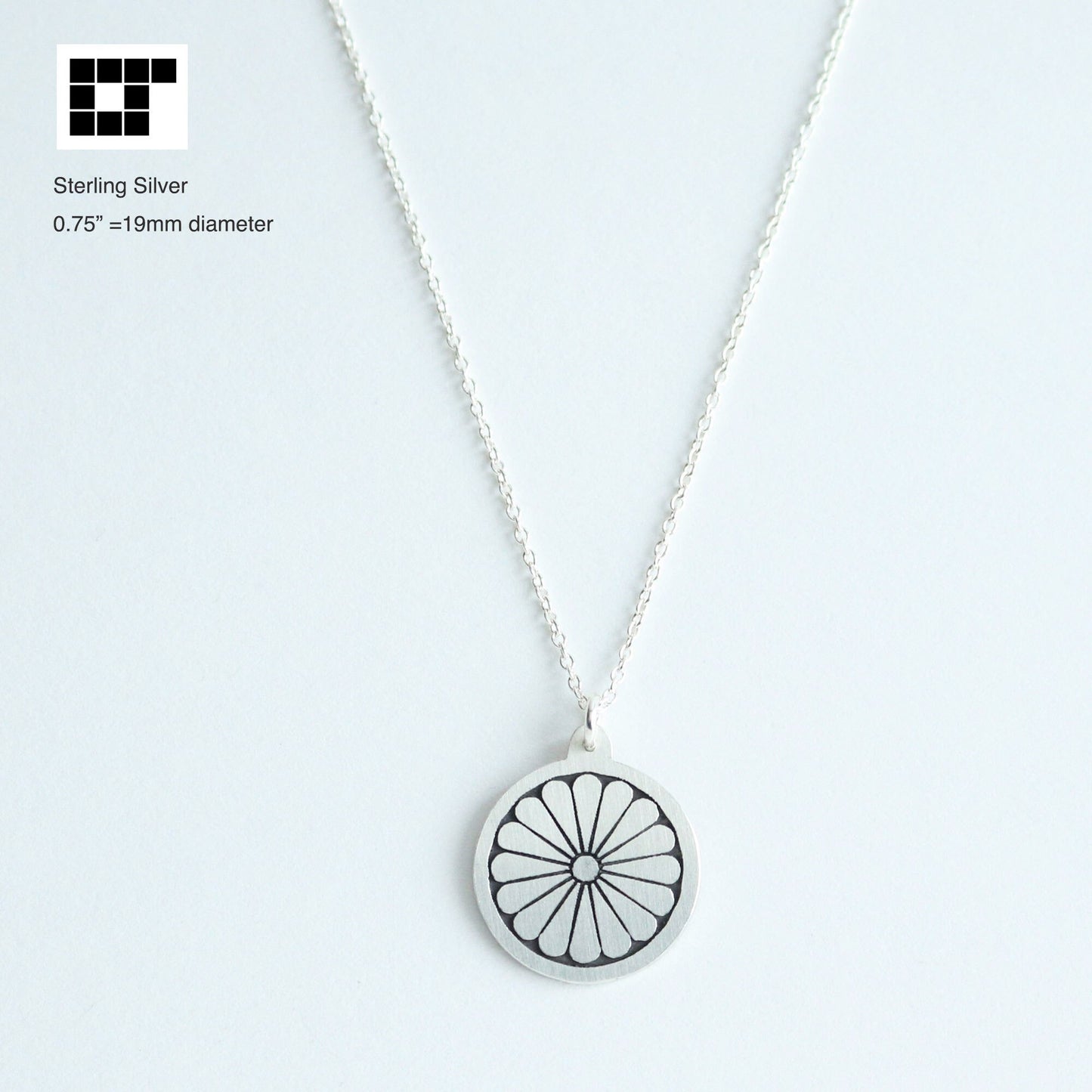 Chrysanthemum in a circle- Japanese Clan Crest Pendant- Kamon