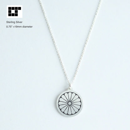 Chrysanthemum in a circle- Japanese Clan Crest Pendant- Kamon