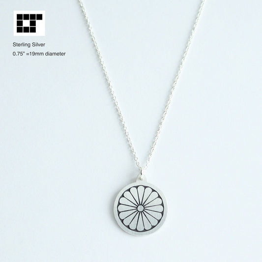 Chrysanthemum in a circle- Japanese Clan Crest Pendant- Kamon