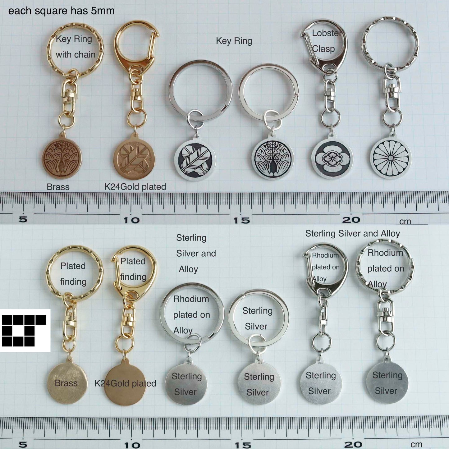 Wood Sorrel in a circle Kamon - Silver Japanese Clan Crest Key holder