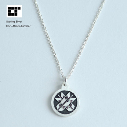 1/2"=13mm Pendant - Crossing Arrows in a circle - Kamon Necklace - Japanese Clan Crest