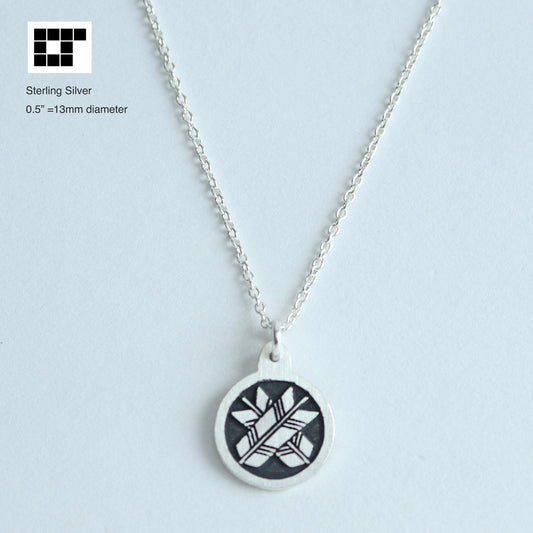 1/2"=13mm Pendant - Crossing Arrows in a circle - Kamon Necklace - Japanese Clan Crest