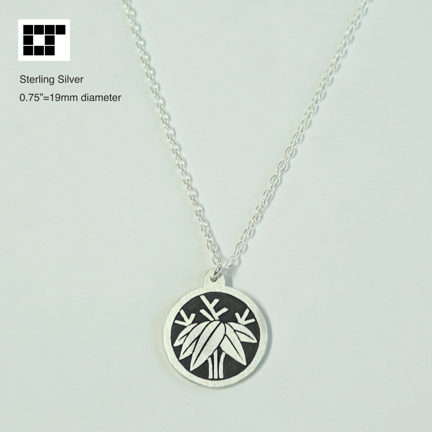 Pendant - Root Bamboo in a circle - Kamon Necklace - 丸に根笹
