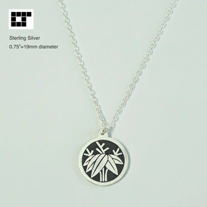 Pendant - Root Bamboo in a circle - Kamon Necklace - 丸に根笹
