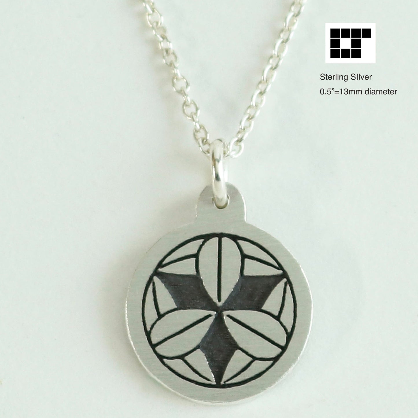 1/2"=13mm Pendant - Nine Bamboo Leaves a circle - 丸に九枚笹