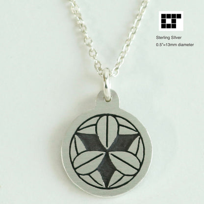 1/2"=13mm Pendant - Nine Bamboo Leaves a circle - 丸に九枚笹