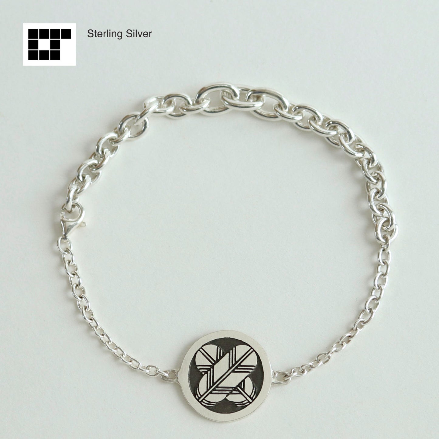 Sterling Silver Bracelet - Kamon - Japanese Clan Crest Bracelet - Maruni Chigai Takenoha - Crossing hawk feathers in a circle