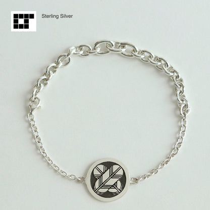 Sterling Silver Bracelet - Kamon - Japanese Clan Crest Bracelet - Maruni Chigai Takenoha - Crossing hawk feathers in a circle