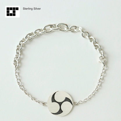 Sterling Silver Bracelet - Kamon - Japanese Clan Crest Bracelet - Tomoe Migi - Three Counter Clockwise Swirls