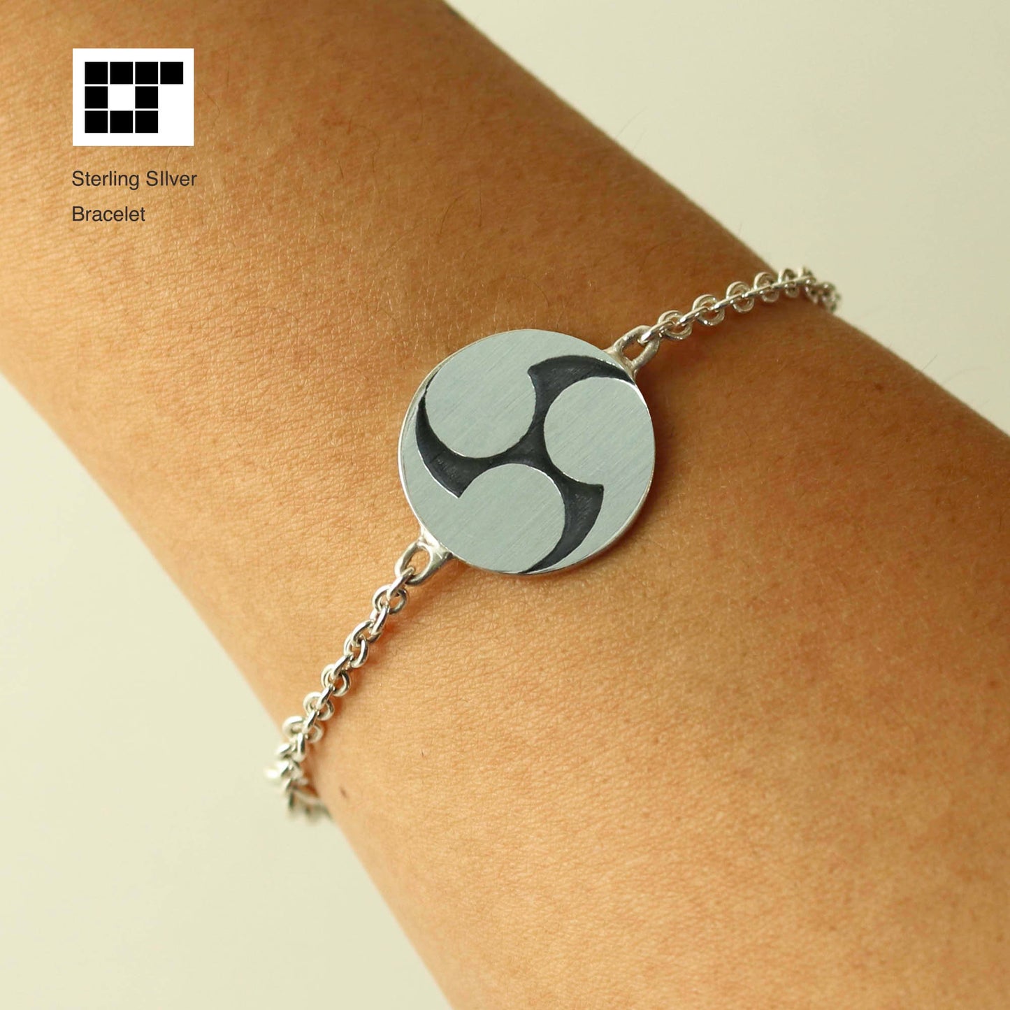 Sterling Silver Bracelet - Kamon - Japanese Clan Crest Bracelet - Tomoe Migi - Three Counter Clockwise Swirls