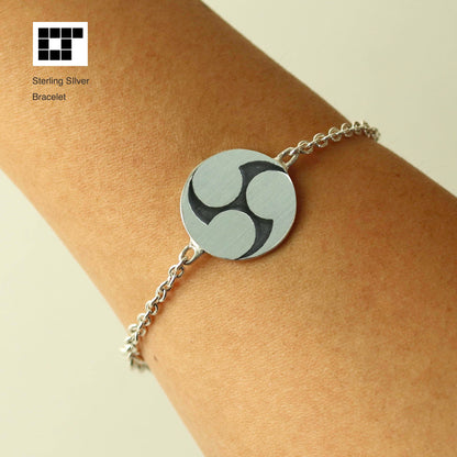 Sterling Silver Bracelet - Kamon - Japanese Clan Crest Bracelet - Tomoe Migi - Three Counter Clockwise Swirls