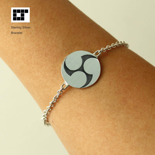 Sterling Silver Bracelet - Kamon - Japanese Clan Crest Bracelet - Tomoe Migi - Three Counter Clockwise Swirls