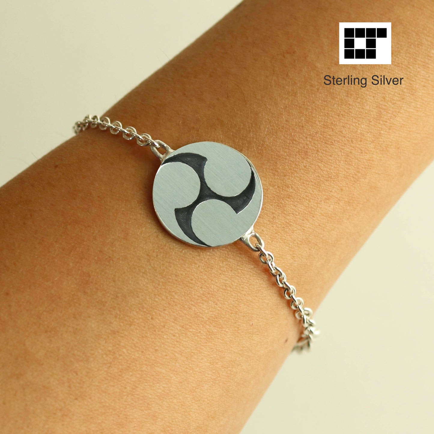 Sterling Silver Bracelet - Kamon - Japanese Clan Crest Bracelet - Hidari Mitsu Tomoe - Three Clockwise Swirls