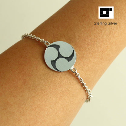 Sterling Silver Bracelet - Kamon - Japanese Clan Crest Bracelet - Hidari Mitsu Tomoe - Three Clockwise Swirls
