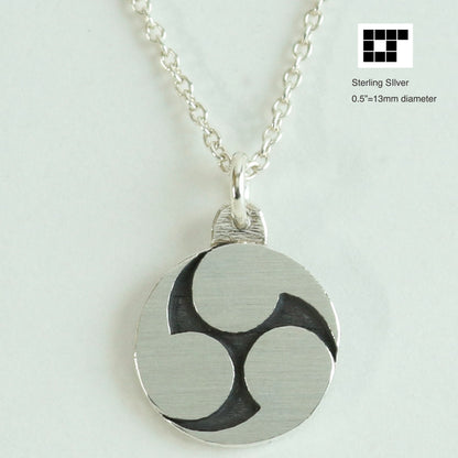 1/2"=13mm Pendant - Migi Mitsu-Tomoe - Three CounterClockwise Swirls - 右三ツ巴