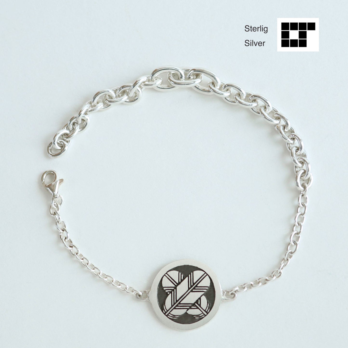Sterling Silver Bracelet - Kamon - Japanese Clan Crest Bracelet - Maruni Chigai Takenoha - Crossing hawk feathers in a circle