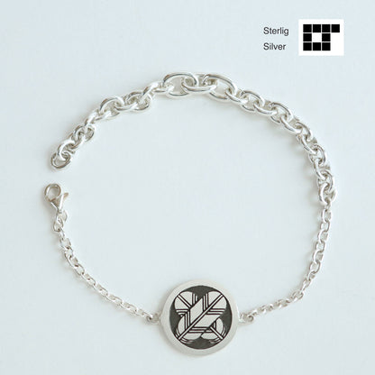 Sterling Silver Bracelet - Kamon - Japanese Clan Crest Bracelet - Maruni Chigai Takenoha - Crossing hawk feathers in a circle